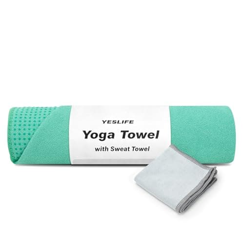 YESLIFE Non-Slip Extra Thick Hot Yoga Towel with One Sweat Towel, Microfiber Sweat Absorbent Yoga Mat Towel with Grip Dot, Pilates Mat, 72" x 24", Light Green