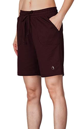 icyzone Athletic Running Yoga Shorts for Women - Women's Workout Active Lounge Bermuda Shorts with Pockets (L, Wine)