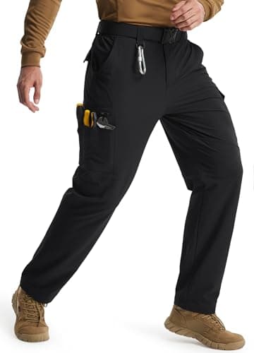 Libin Men's Work Pants Hiking Cargo Pants Water Resistant Stretch Tactical Outdoor Trousers with 9 Pockets, Black, 30W x 30L