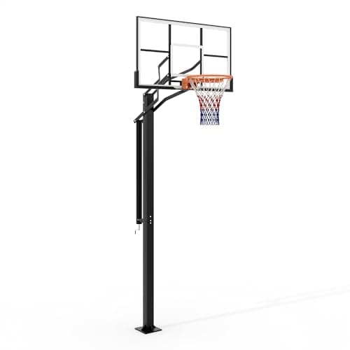 In Ground Basketball Hoops Outdoor, 7.5-10FT Adjustable Height Basketball Goal System, 55 Inch Shatterproof Backboard, Solid Steel Rim for Kids Youth Adults, Backyard, Driveway