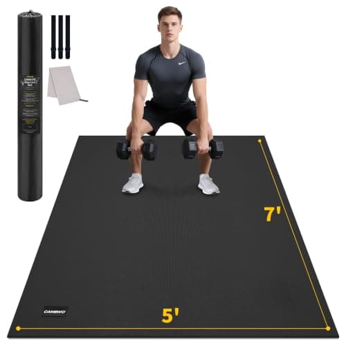 CAMBIVO 7'x5' Large Exercise Mat Workout Mat for Home Gym, Black, 7mm