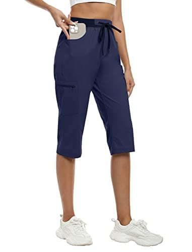 MoFiz Capri Pants for Women Cargo Capris for Women Elastic Waist Quick Dry Lightweight Outdoor Pants Navy Blue XXX-Large
