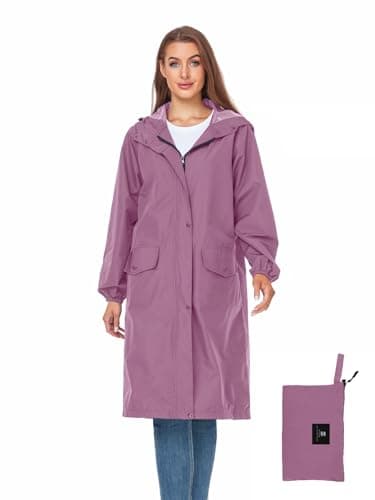SaphiRose Womens Long Hooded Rain Jacket Waterproof Lightweight Raincoat Windbreaker Purple X-Large