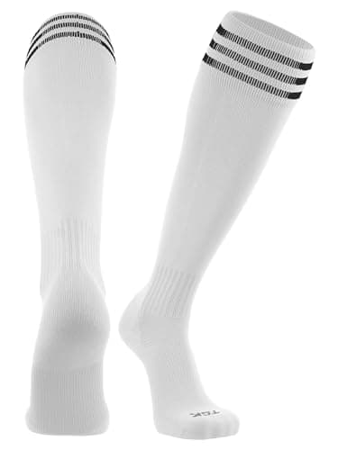 TCK Elite Finale 3 Stripe Soccer Socks (White/Black, Medium)