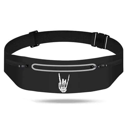 Cool Rock Roll Skeleton Hand Waist Fanny Pack Phone Holder for Women Men,Skull Running Belt with 3 Pouches,Waterproof Reflective Moisture Wicking Sports Waist Pack,Marathon Cycling Jogging Gym Gear