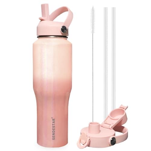 SENDESTAR Water Bottle,Wide Mouth Stainless Steel Vacuum Insulated Double Wall Keep Liquids Cold or Hot All Day,Sweat Proof Sport Design,Fit Car Cup Holder,Buling Pink Gradient,40 Ounces