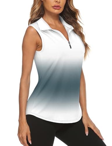 Koscacy Athletic Tank Tops for Women,Grey and White Polo Shirt Golf T Shirts Lightweight Moisture Wicking Quick Dry Sleeveless Tops Summer Hiking Swimming Camping Light Grey and White X-Large