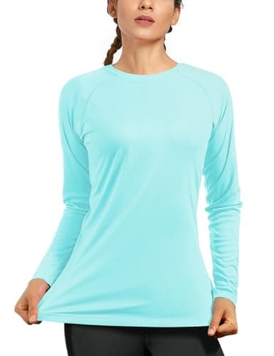 isnowood Swim Shirts for Women, UPF 50+ UV Sun Protection Long Sleeve Shirt, Lightweight Quick Dry Workout Hiking Running Rash Guard Top Baby Blue