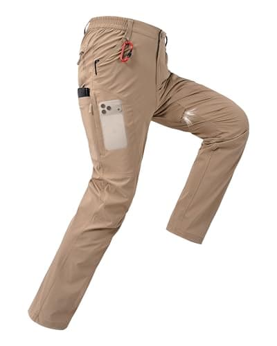 CNBQDD Hiking Pants for Men Lightweight Water Resistant Quick Dry Nylon Stretch Cargo Pants with Pockets Breathable Work Travel Fishing Pants Khaki 34Wx32L