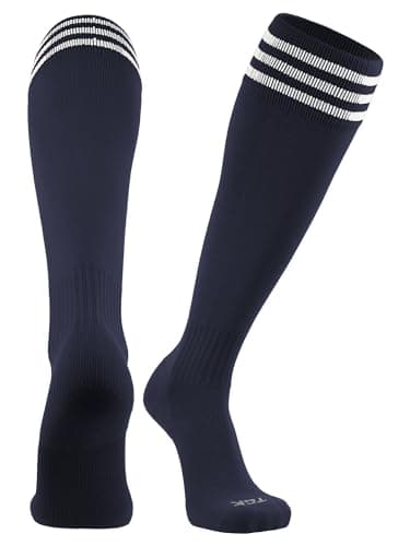 TCK Elite Finale 3 Stripe Soccer Socks (Navy/White, Medium)