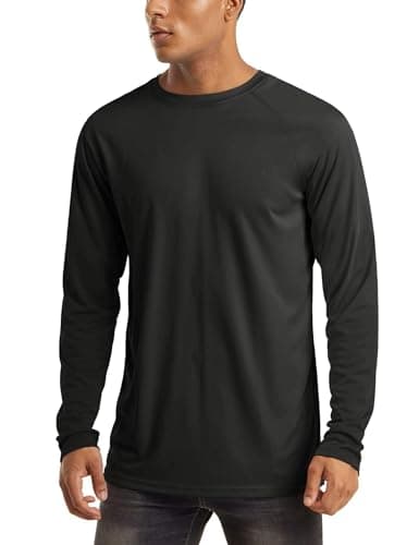 MAGCOMSEN Shirts for Men Long Sleeve Athletic Running Workout UV Sun Fishing Rashguard Hiking Shirt Swim Gym UPF 50 Shirts Black