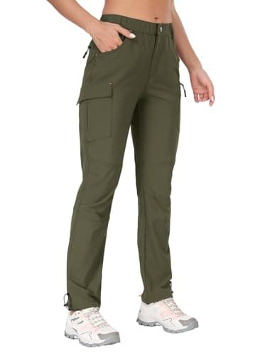 GymBrave Women's Hiking Cargo Pants Quick Dry Outdoor Camping Capris Water Resistant UPF 50 with Zipper Pockets Army Pants M