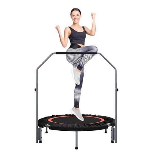 ALTLER 40"/48" Foldable Mini Fitness Rebounder with Adjustable Foam Handle, Max Load 330/440 lbs, Indoor Cardio Exercise Rebounder for Adults