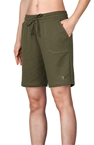 icyzone Athletic Running Yoga Shorts for Women - Women's Workout Active Lounge Bermuda Shorts with Pockets (M, Army)