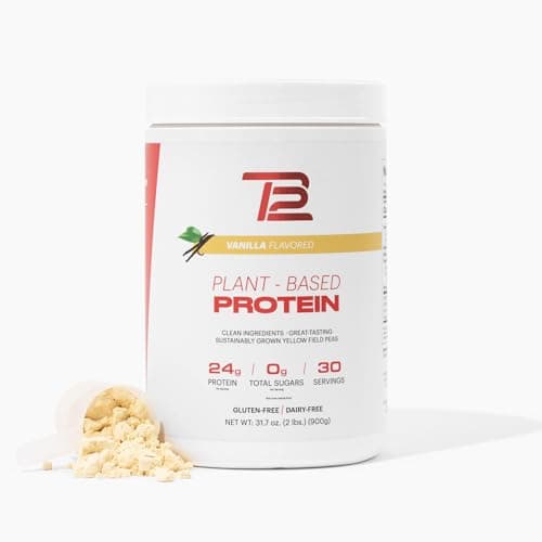 TB12 Plant Based Protein Powder by Tom Brady, 24g of Vegan Pea Protein, Low Sugar, Low Carb, Non-GMO, Keto Friendly, Paleo, Sugar Free, Vanilla Flavor (30 Servings/2.12lbs)