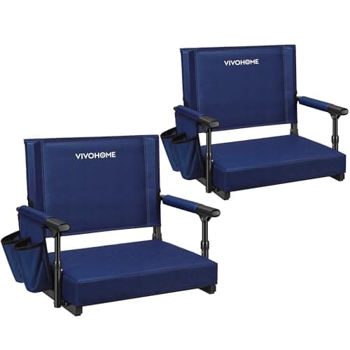 VIVOHOME Stadium Seats with Back Support and Cushion, 2 Pack Portable Bleacher Chairs with Cup Holder and Shoulder Strap, Navy Blue