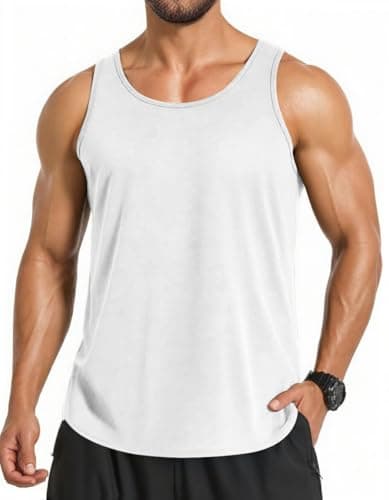 COOFANDY Men's White Tank Top Cotton Quick Dry Summer Workout Muscle Sleeveless Shirts for Swim Beach Bodybuilding
