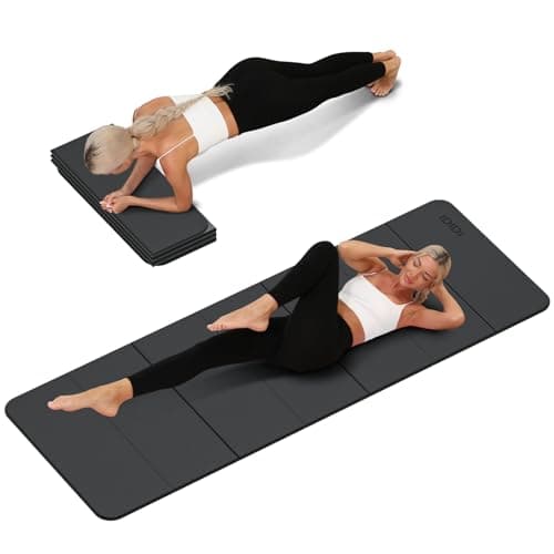 Foldable Yoga Mat Extra Thick 0.32 Inches Eco-Friendly POE Material, Non-Slip Design Fitness Mats, Multi-Purpose Workout Mats For Studio or Home Use 70 x 24 x 0.32 inches (Black+Gray)