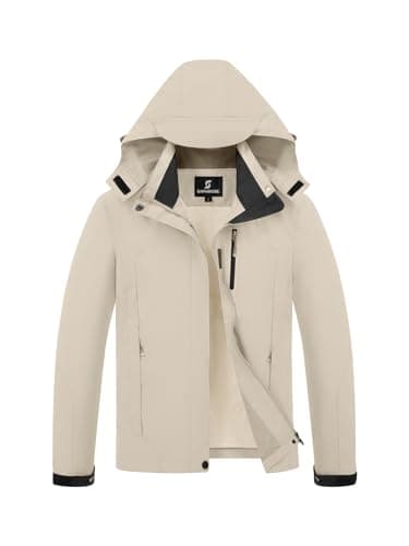 SaphiRose Womens Waterproof Rain jacket Lightweight Active Outdoor Raincoat with Removable Hood (Khaki,Large)