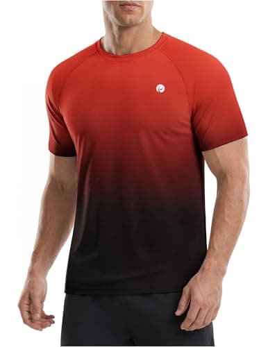 PINSPARK Mens Workout Shirts UPF 50+ Sun Protection Shirts Swim SPF UV Quick Dry Short Sleeve T-Shirts for Athletic Fishing Rash Guard L