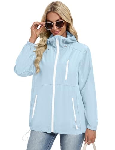 Avoogue Womens Rain Jacket with Hood Waterproof Rain Jacket for Women Lightweight Outdoor Running Jackets Sky Blue M