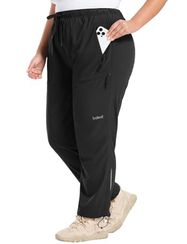 baleaf Plus Size Pants for Women Hiking Cargo Water Resistant UPF 50+ Cargo Joggers Zipper Pockets Black 2XL
