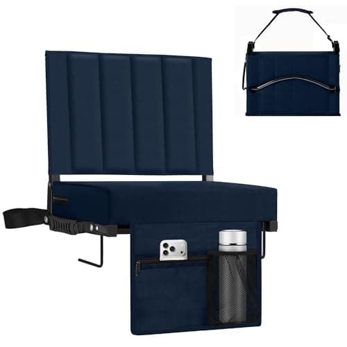 Halituny Stadium Seat for Bleachers with Back Support 2 Pack, Portable Bleacher Seat with Padded Cushion, Metal Hook, Folding Stadium Chair with Shoulder Strap, Carry Handle, Cup Holder, Navy Blue