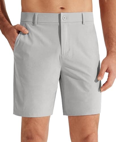Libin Men's Golf Shorts 7" Work Dress Shorts Casual Flat Front Hybrid Short Lightweight Quick Dry Water Resistant, Neutral Grey, Size 36