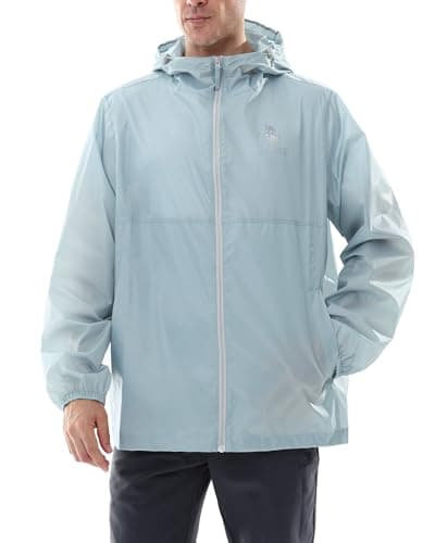 CAMEL CROWN Men's Rain Jacket Waterproof Lightweight Windproof Raincoat with Hood for Cycling Hiking Running Golf Light Blue