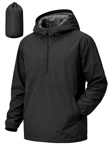 UIQUR Men's Pullover Rain Jacket Waterproof Windbreaker Lightweight Packable Raincoat for Cycling Running Hiking Golf Black XL