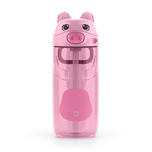Ello Ellies 16oz BPA-Free Plastic Leakproof Kids Water Bottle, Pig