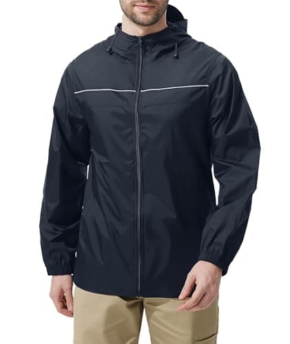 ZITY Mens Rain Jacket with Lining Waterproof Lightweight Rain Coats Packable Hooded Windbreaker for Hiking Golf Cycling Gray Blue 6XL