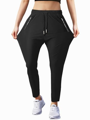 Hidkat Women's Outdoor Hiking Pants Lightweight Comfortable Breathable Quick Dry Stretchy Running Athletic Pants with Zipper Pocket Black