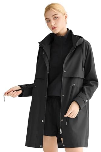 Orolay Women's Waterproof Hooded Rain Jacket Long Raincoats Lightweight Trench Coat Active Outdoor Windbreaker Black XX-Large