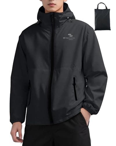 RINJOY Rain Jacket for Men Waterproof Lightweight Packable Raincoat with Hood for Adult Travel Hiking Cycling