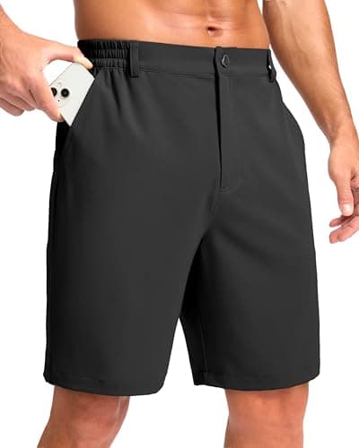 Pudolla Men's Casual Shorts 9" Lightweight Golf Shorts with 3 Pockets Stretch Quick Dry Comfy Work Shorts（Black 9_L
