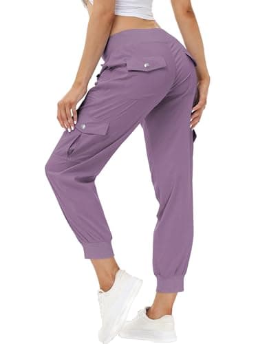 MoFiz Women Cargo Pants with Pockets Lightweight Outdoor Summer Travel Casual Hiking Pants Running Joggers Sweatpants Elastic Waist Light Purple S