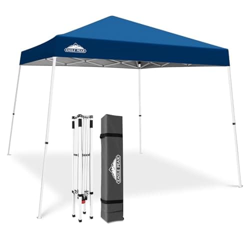 EAGLE PEAK 10x10 Slant Leg Pop-up Canopy Tent Easy One Person Setup Instant Outdoor Beach Canopy Folding Portable Sports Shelter 10x10 Base 8x8 Top (Dark Blue)