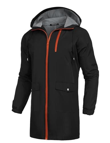 COOFANDY Long Rain Jackets Lightweight Hooded Packable Raincoat Waterproof Outdoor Hiking Windbreaker Jacket for Men