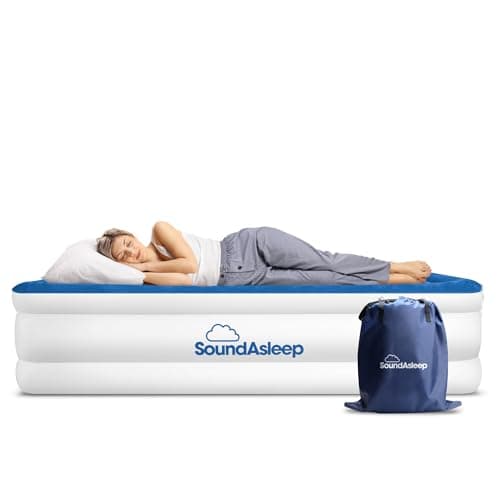 SoundAsleep Products Dream Series Luxury Air Mattress, ComfortCoil Technology, Built-in High Capacity Pump for Home, Camping- Double Height, Adjustable, Inflatable Blow Up, Portable (Twin Size)