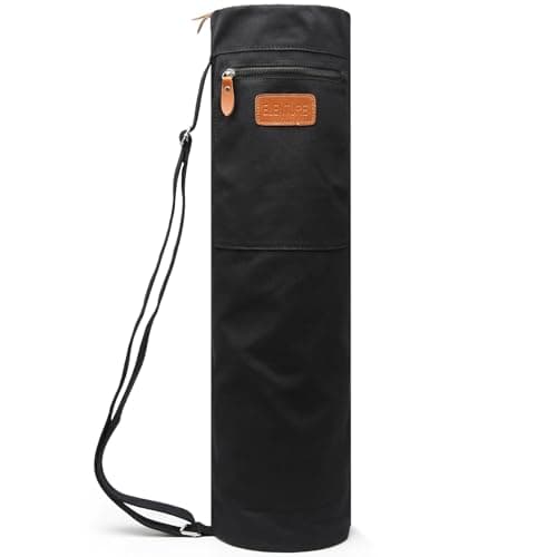 ELENTURE Canvas Yoga Mat Bag with Adjustable Strap & Pockets, Full-Zip Travel Gym Tote for Women & Men, Fits 1/4" & 1/3" Thick Mats, Lightweight Carrier for Yoga, Workout, Outdoor Use (Black-1)