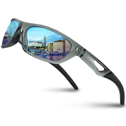 RIVBOS Polarized Sports Sunglasses Driving Sun Glasses Shades for Men Women Tr90 Frame for Cycling Fishing Running RB831 Transparent Grey Frame/Blue Lens
