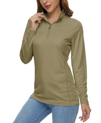 MAGCOMSEN Dry Fit Shirts for Women Long Sleeve Running Uv Shirts Womens Quarter Zip Fishing Swim Equestrian Exercise Dull Cyan,XL