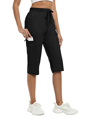 MoFiz Womens Cargo Capris Hiking Pants Running Pants Lightweight Quick Dry Women Cargo Pant Black XXX-Large