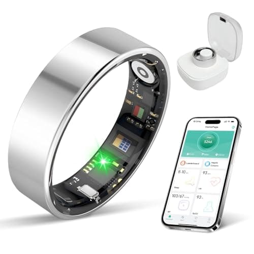 BIEMHA IP68 Waterproof Smart Ring - Fitness & Health Tracker with Sleep/Exercise Monitoring, Unisex for Women Men, iOS & Android Compatible, Long Lasting Battery Life, No Subscription (Silver, 9)