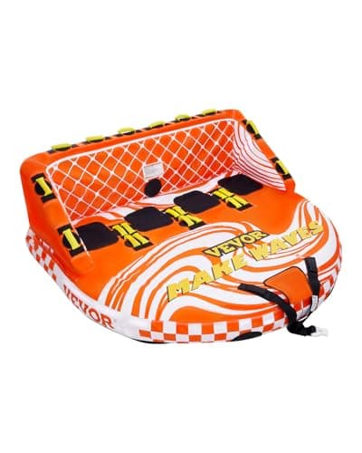 VEVOR Towable Tube for Boating, 1-4 Riders Inflatable Boat Tubes and Towables, 680lbs Water Sport Towable Tube for Boat to Pull - with Full Nylon Cover, 22 Grab Handles, Dual Tow Points & Safety Valve