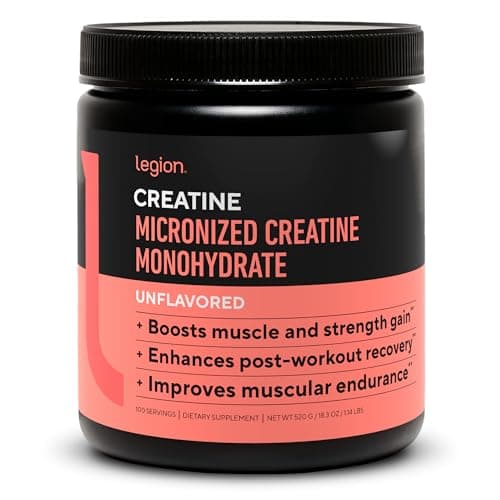 LEGION Micronized Creatine Monohydrate Supplement - Clean Creatine Powder for Muscle Gain & Post Workout Recovery - Micronized Creatine Supplement for Maximum Absorption (100 Servings, Unflavored)