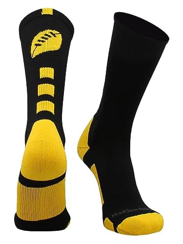 MadSportsStuff Made in USA Football Socks - Youth & Adult Crew for Flag or Tackle - Black/Gold, Small - Moisture Wicking Compression