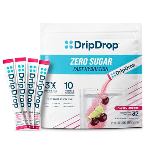 DripDrop Sugar Free Hydration Packets - Zero Cherry Limeade - Single Serve Electrolytes Powder Drink Mix - Non-GMO, Gluten Free, Vegan - 32 Sticks