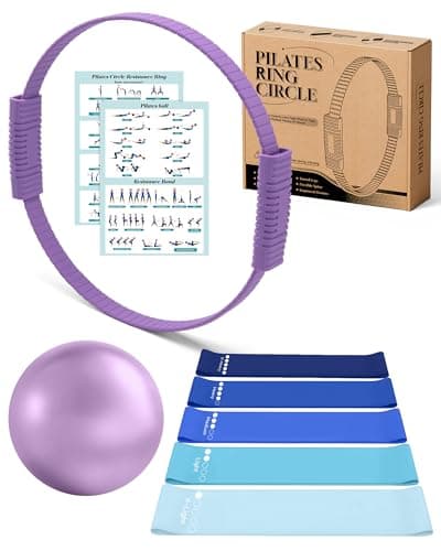 Pilates Ring Set, Home Pilates Kit for Women Pilates Equipment Ring and Ball Set Magic Circle Hoop with 5 Resistance Bands Compact Toning Fitness Essentials Starter Set Accessories (Violet)